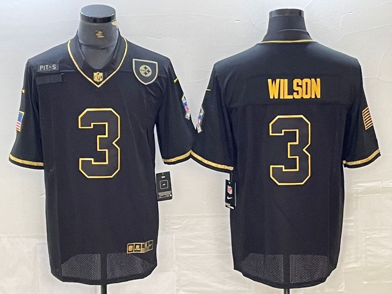 Men Pittsburgh Steelers 3 Wilson Black retro gold 2024 Nike Limited NFL Jersey